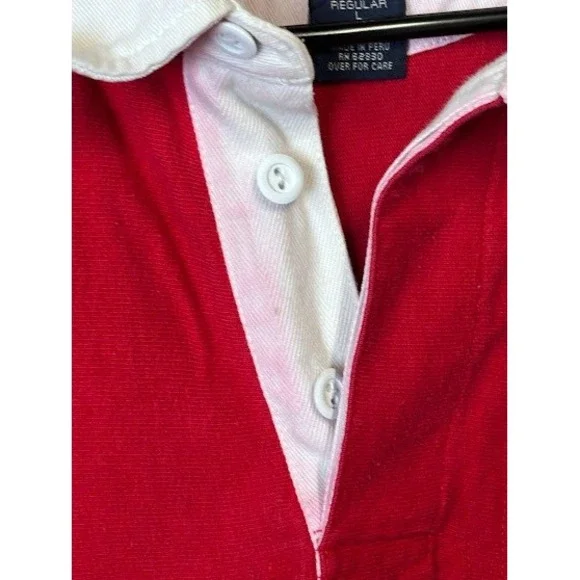 Lands' End Rugby Shirt Mens L Color Block Striped Long Sleeve‎ Collared Top